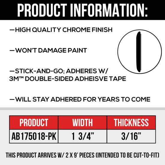 All Brite Truck Molding with Angled Ends Pack; Two 9  Pieces - 1 3/4” Wide, 3/16” Thick / AB175018-PK (AB175018-PK) by www.Sportwing.com