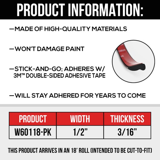 Wheel Well Molding Pack; 18  Roll - 1/2” Wide, 3/16” Thick / W60118-PK (W60118-PK) by www.Sportwing.com