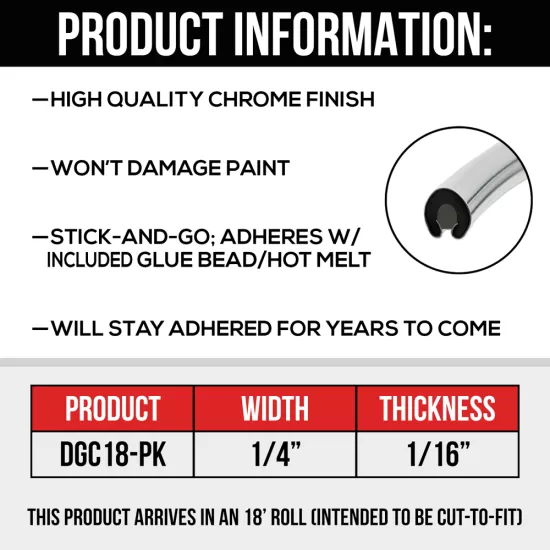 U-Shape Chrome Door Edge Guard - 18' Roll - 1/4” Wide