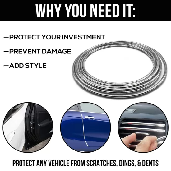 U-Shape Chrome Door Edge Guard - 18' Roll - 1/4” Wide