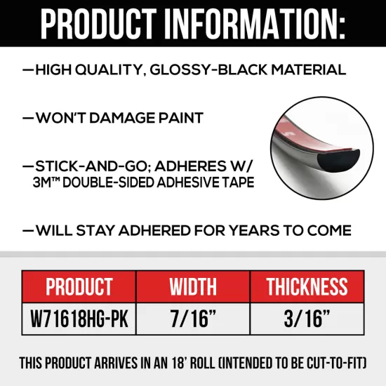 Wheel Well Trim Molding - 18' Roll - 7/16” Wide - Black