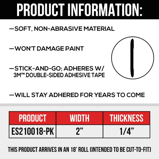 Universal Body Side Molding Trim - 18 Ft Roll - 2” Wide - Black