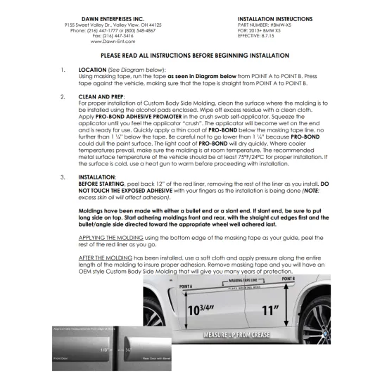 BMW X5 Painted Body Side Moldings 2012 - 2018