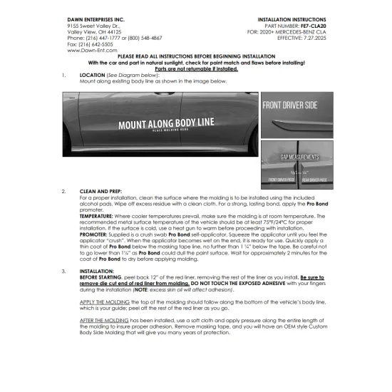 Mercedes-Benz CLA Painted Body Side Moldings 2020 - 2026