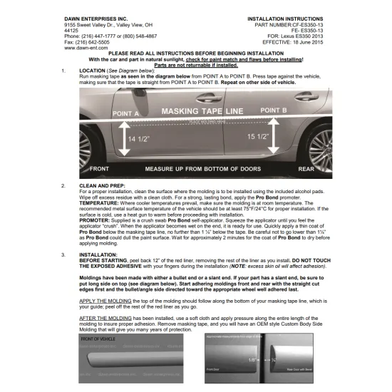 Lexus ES Painted Body Side Moldings 2013 - 2018