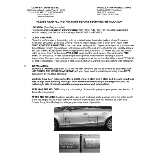 Audi A4 Painted Body Side Moldings 2009 - 2023