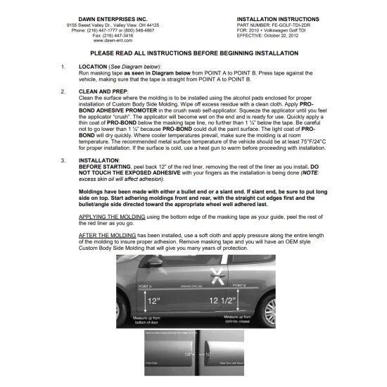 Volkswagen Golf 2 Door Painted Body Side Moldings 2010 - 2015