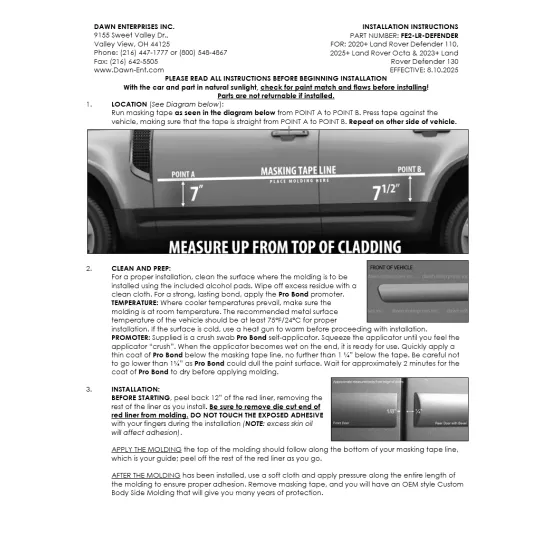 Land Rover Defender 4-Door Painted Body Side Moldings 2020 - 2026