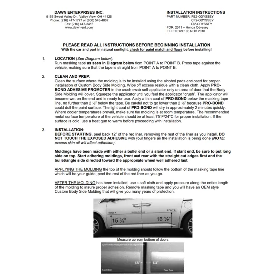 Honda Odyssey Painted Body Side Moldings with Chrome Inserts 2011 - 2017