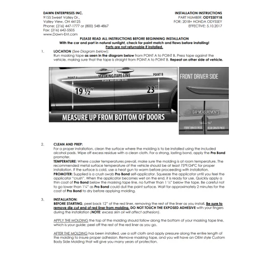 Honda Odyssey Painted Body Side Moldings 2018 - 2027
