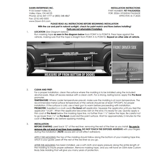 Hyundai Palisade Painted Body Side Moldings 2026 - 2027