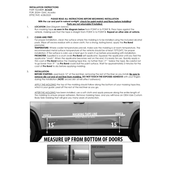 GMC Acadia Painted Body Side Moldings 2024 - 2027