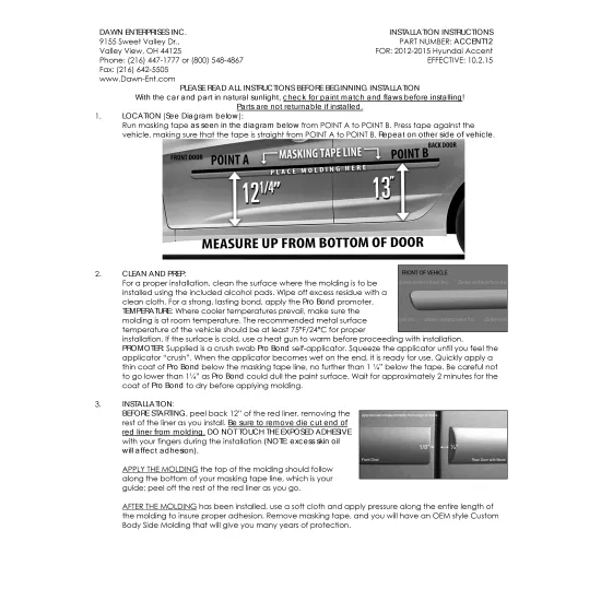 Hyundai Accent Sedan / 5 Door Hatchback Painted Body Side Moldings 2012 - 2017