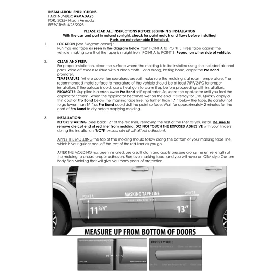Nissan Armada Painted Body Side Moldings 2025 - 2026