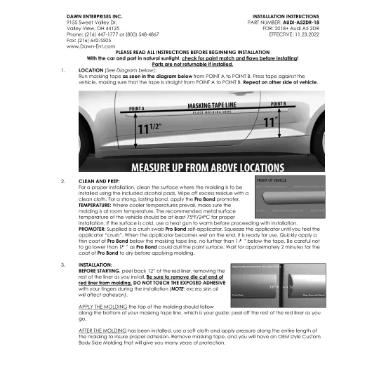 Audi A5 2 Door Painted Body Side Moldings 2009 - 2016