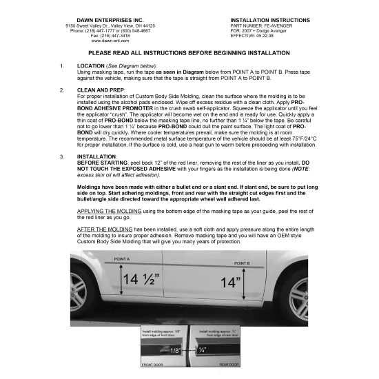 Dodge Avenger Painted Body Side Moldings 2007 - 2014