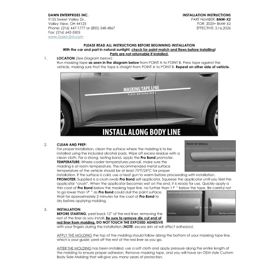 BMW X2 Painted Body Side Moldings 2023 - 2026
