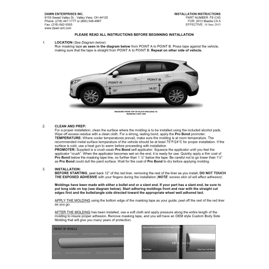 Mazda CX5 Painted Body Side Moldings 2013 - 2016