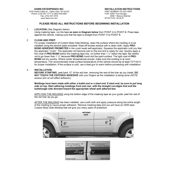 Ford Escape Painted Body Side Moldings with Chrome Inserts 2008 - 2012