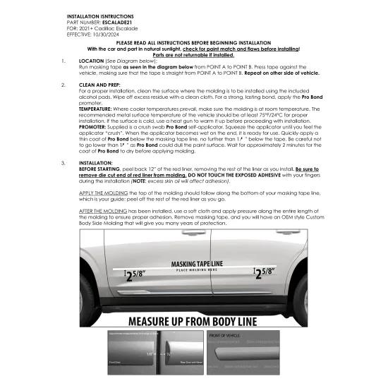 Cadillac Escalade Painted Body Side Moldings 2021 - 2026