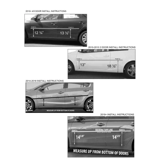 Kia Forte 4 Door / 5 Door Hatchback Painted Body Side Moldings 2010 - 2013