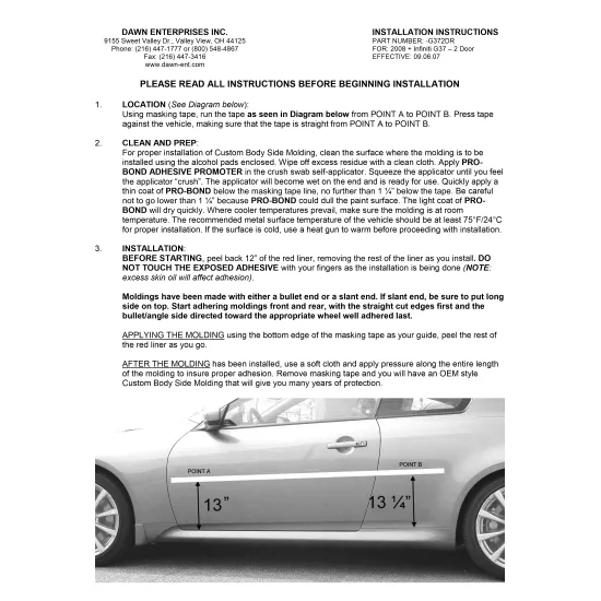 Infiniti G37 2 Door Painted Body Side Moldings with Chrome Inserts 2008 - 2015