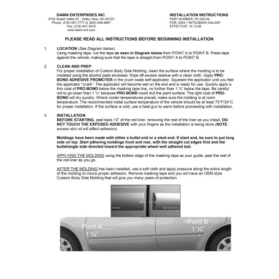 Mitsubishi Galant Painted Body Side Moldings 2004 - 2012