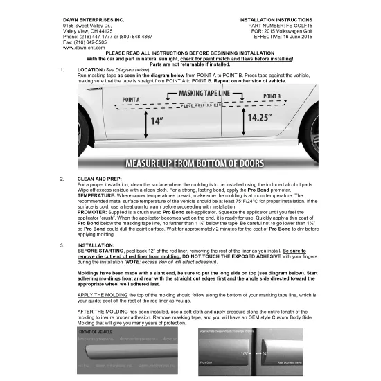 Volkswagen Golf 4 Door Painted Body Side Moldings 2015 - 2023