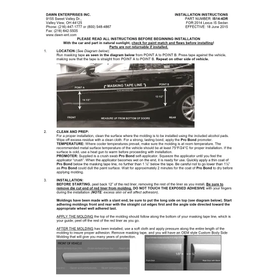 Lexus IS 4 Door Painted Body Side Moldings 2014 - 2020