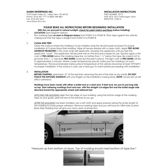 Volkswagen Jetta Painted Body Side Moldings 2013 - 2018