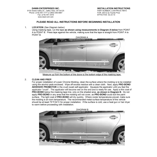 Toyota Prius Chrome Body Side Molding 2010 - 2015