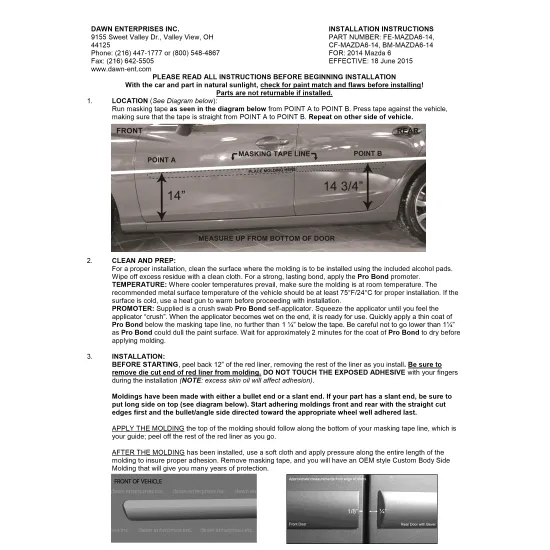 Mazda 6 Painted Body Side Moldings 2014 - 2021