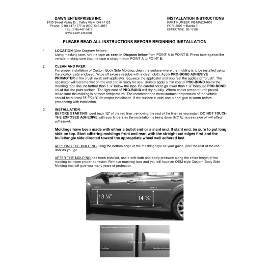 Mazda 6 Painted Body Side Moldings 2009 - 2013