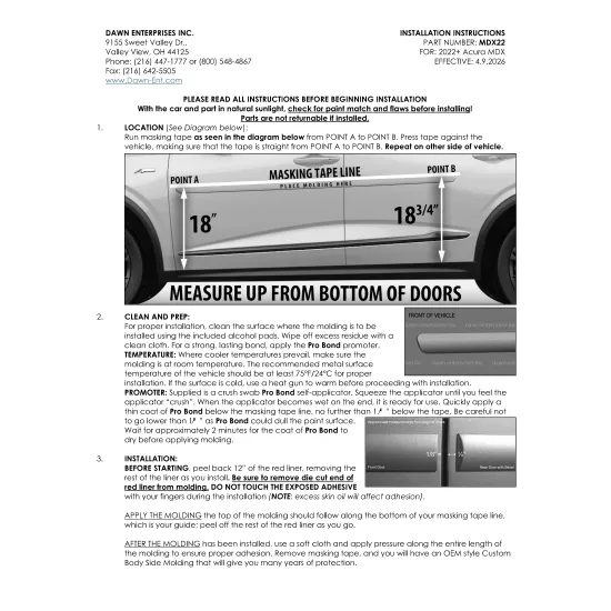 Acura MDX Painted Body Side Moldings 2022 - 2026