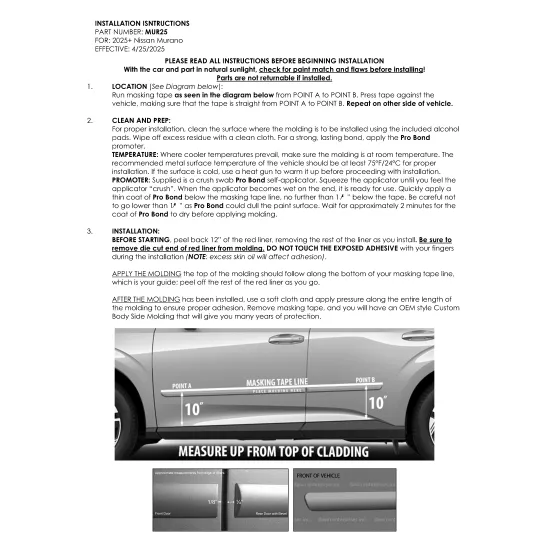 Nissan Murano Painted Body Side Moldings 2025 - 2026