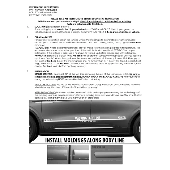 Lincoln Nautilus Painted Body Side Moldings 2024 - 2026