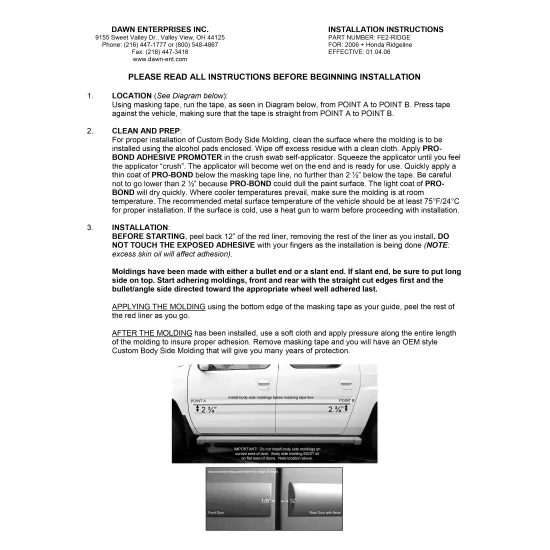 Honda Ridgeline Painted Body Side Moldings 2005 - 2015