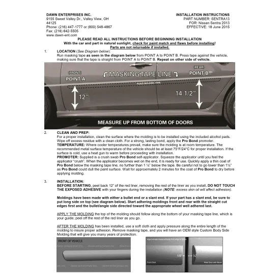 Nissan Sentra Painted Body Side Moldings with Chrome Inserts 2013 - 2019