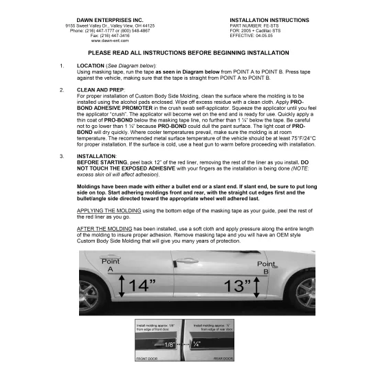 Cadillac STS Painted Body Side Moldings with Chrome Inserts 2005 - 2011