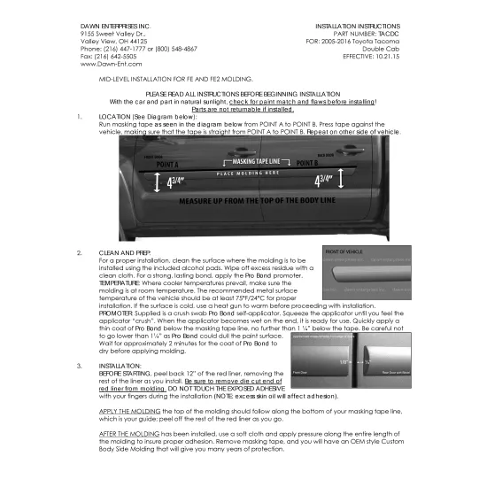 Toyota Tacoma Double Cab Painted Body Side Moldings with Color Inserts 2005 - 2023