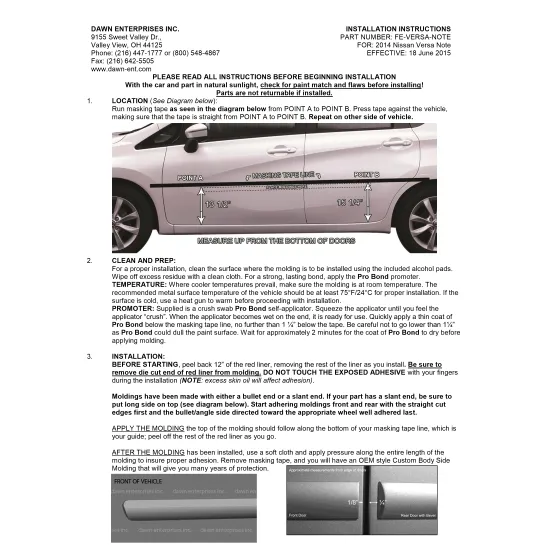 Nissan Versa 5 Door Hatchback Painted Body Side Moldings 2014 - 2019