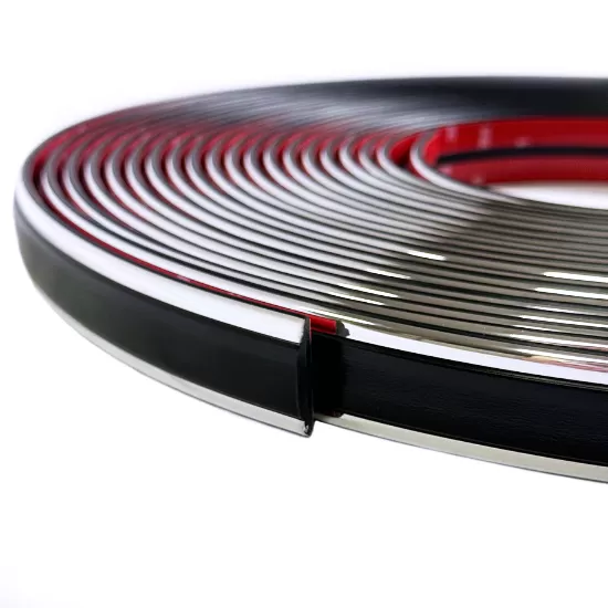 Universal Body Side Molding Trim - 60 Ft Roll - 1 1/8” Wide - Black with Chrome